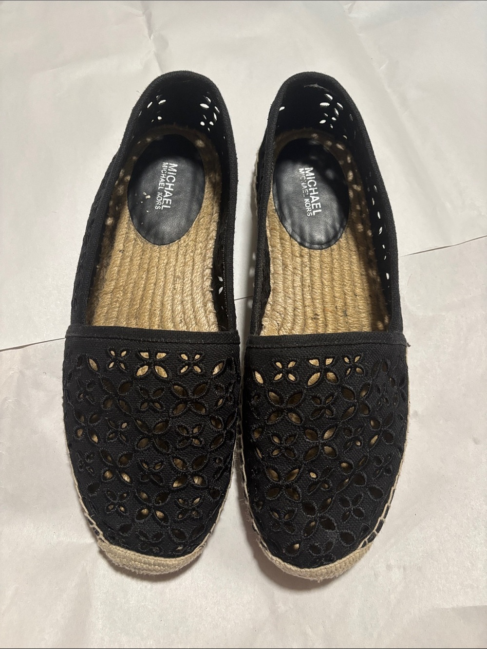 Michael Kors Black Floral Laser-Cut Espadrille Flats